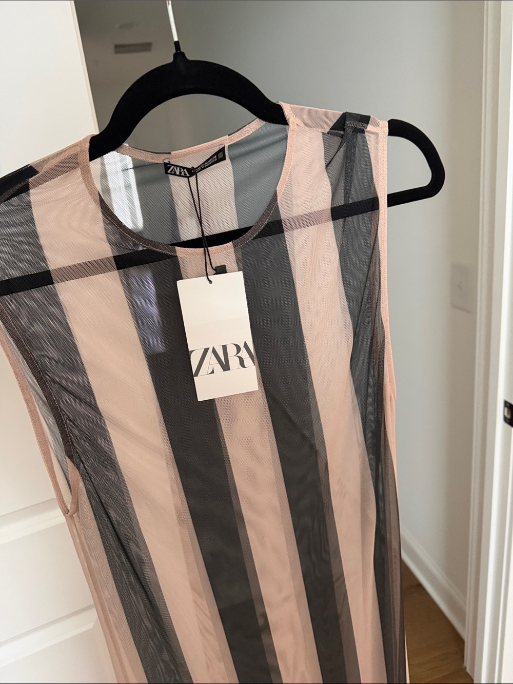 Zara Striped Sheer Maxi Dress in Nude and Black - Picture 2 of 3
